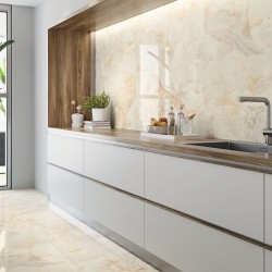 Ideas para decorar suelos porcelanicos con azulejos marmol beige crema pulido - Aral Cream