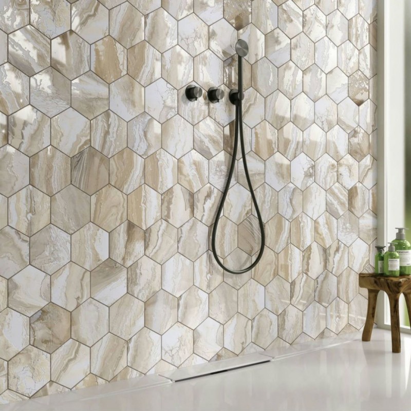 Azulejos Hexagonales Pared-Selleny Beige-Azulejos Decorativos Para Paredes-Mis Azulejos