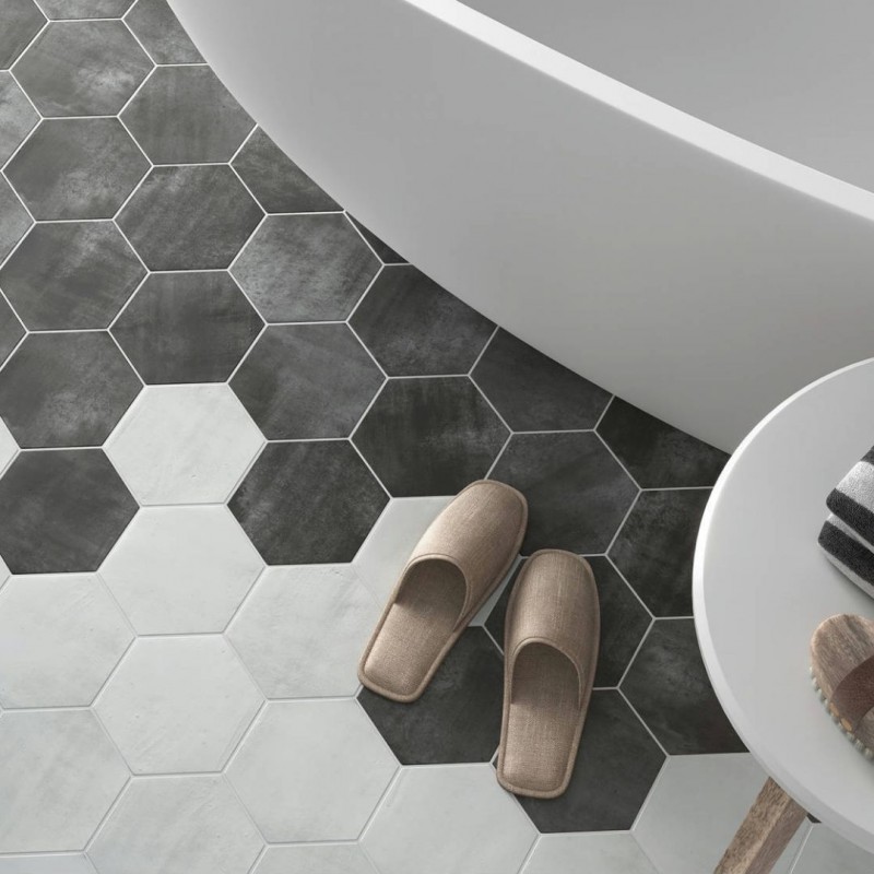 Cerámicas Hexagonales Baño-Denia Graphite-Azulejos Hexagonales-Mis Azulejos